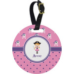 Pink Pirate Plastic Luggage Tag - Round (Personalized)