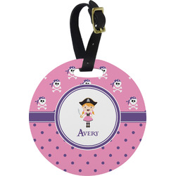 Pink Pirate Plastic Luggage Tag - Round (Personalized)