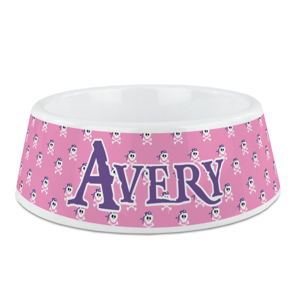 Custom Pink Pirate Plastic Dog Bowl (Personalized)