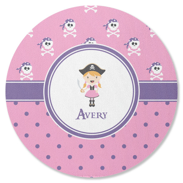 Custom Pink Pirate Round Rubber Backed Coaster (Personalized)