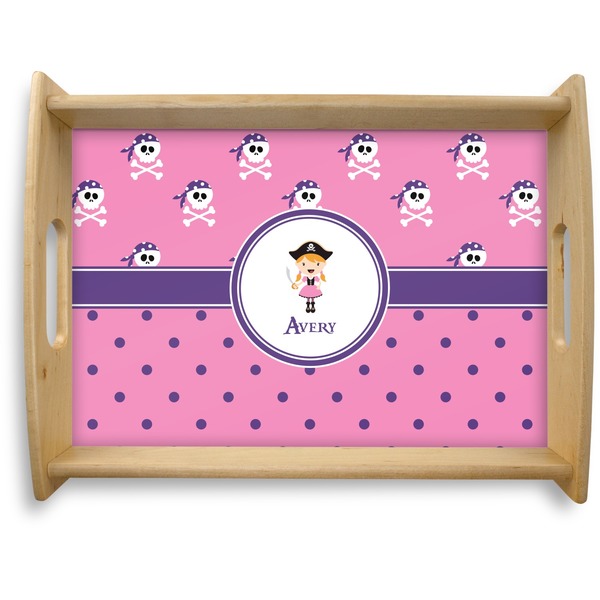 Custom Pink Pirate Natural Wooden Tray - Large (Personalized)