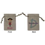 Pink Pirate Small Burlap Gift Bag - Front & Back (Personalized)