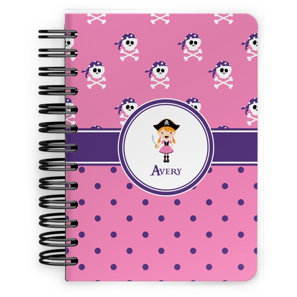 Custom Pink Pirate Spiral Notebook - 5x7 w/ Name or Text