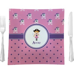 Pink Pirate Glass Square Lunch / Dinner Plate 9.5" (Personalized)