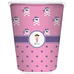 Pink Pirate Waste Basket - Double Sided (White) (Personalized)