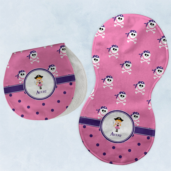 Custom Pink Pirate Burp Pads - Velour - Set of 2 w/ Name or Text