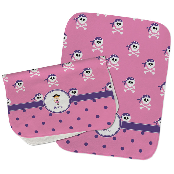 Custom Pink Pirate Burp Cloths - Fleece - Set of 2 w/ Name or Text