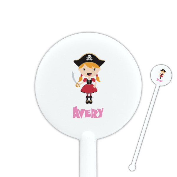 Custom Pink Pirate 5.5" Round Plastic Stir Sticks - White - Double Sided (Personalized)