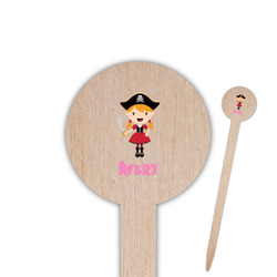 Pink Pirate 6" Round Wooden Food Picks - Double Sided (Personalized)