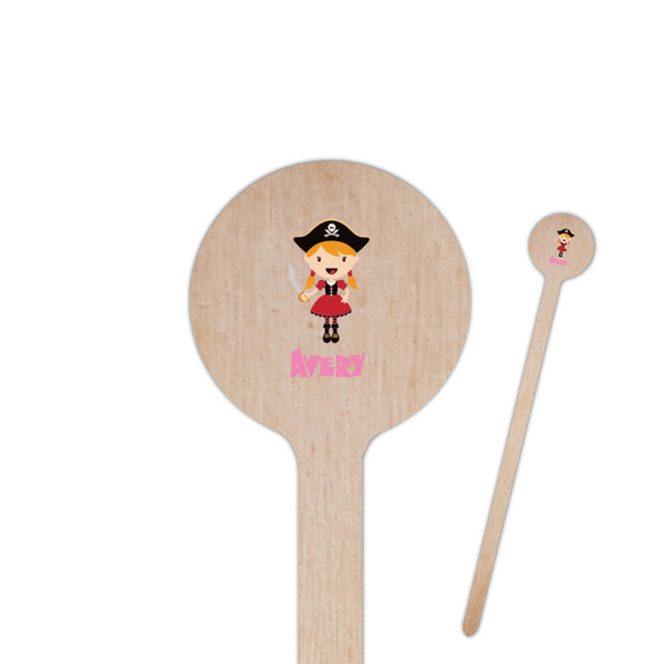 Custom Pink Pirate 6" Round Wooden Stir Sticks - Single Sided (Personalized)