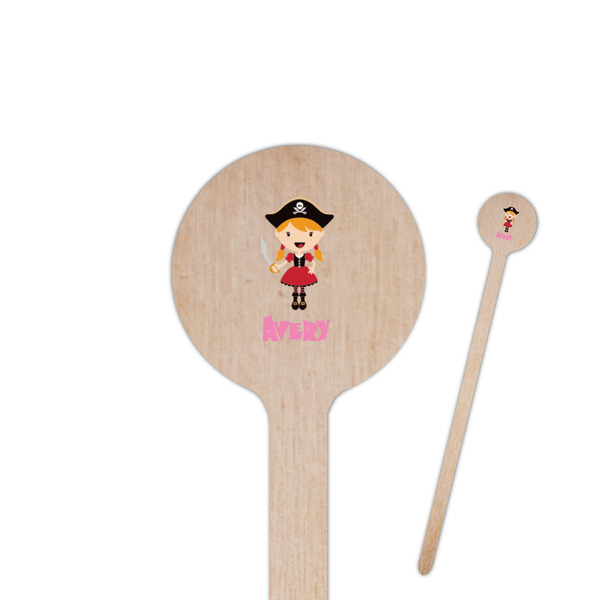 Custom Pink Pirate 7.5" Round Wooden Stir Sticks - Double Sided (Personalized)