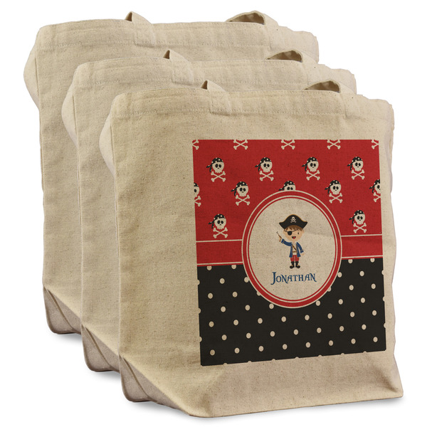 Custom Pirate & Dots Reusable Cotton Grocery Bags - Set of 3 (Personalized)