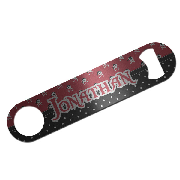 Custom Pirate & Dots Bar Bottle Opener - Silver w/ Name or Text