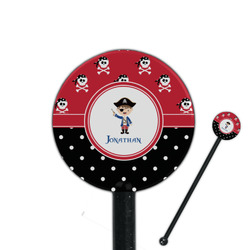 Pirate & Dots 5.5" Round Plastic Stir Sticks - Black - Double Sided (Personalized)