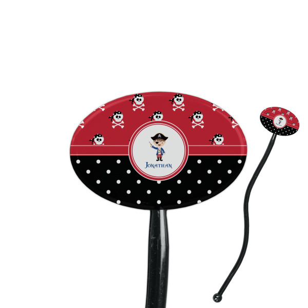 Custom Pirate & Dots 7" Oval Plastic Stir Sticks - Black - Double Sided (Personalized)