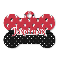 Pirate & Dots Bone Shaped Dog ID Tag - Large (Personalized)