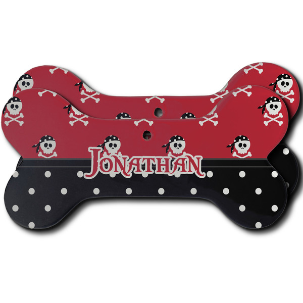 Custom Pirate & Dots Ceramic Dog Ornament - Front & Back w/ Name or Text