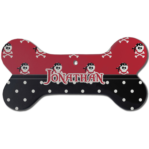 Custom Pirate & Dots Ceramic Dog Ornament - Front w/ Name or Text