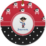 Pirate & Dots Round Ceramic Ornament w/ Name or Text