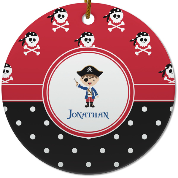 Custom Pirate & Dots Round Ceramic Ornament w/ Name or Text