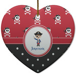 Pirate & Dots Heart Ceramic Ornament w/ Name or Text