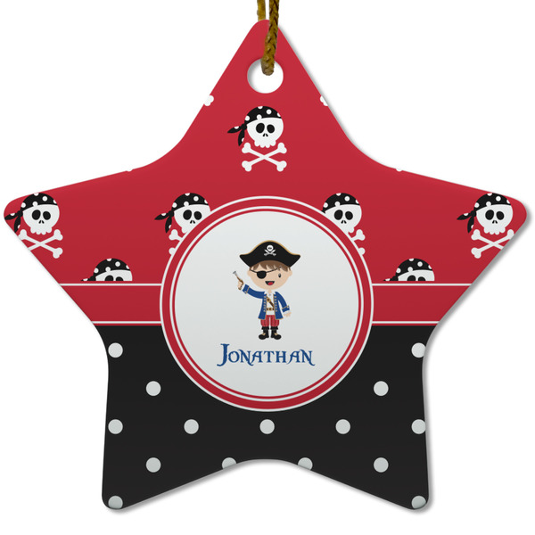 Custom Pirate & Dots Star Ceramic Ornament w/ Name or Text