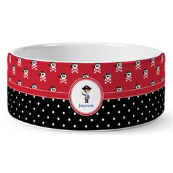 Pirate & Dots Ceramic Dog Bowl - Medium (Personalized)