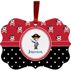 Pirate & Dots Metal Frame Ornament - Double Sided w/ Name or Text