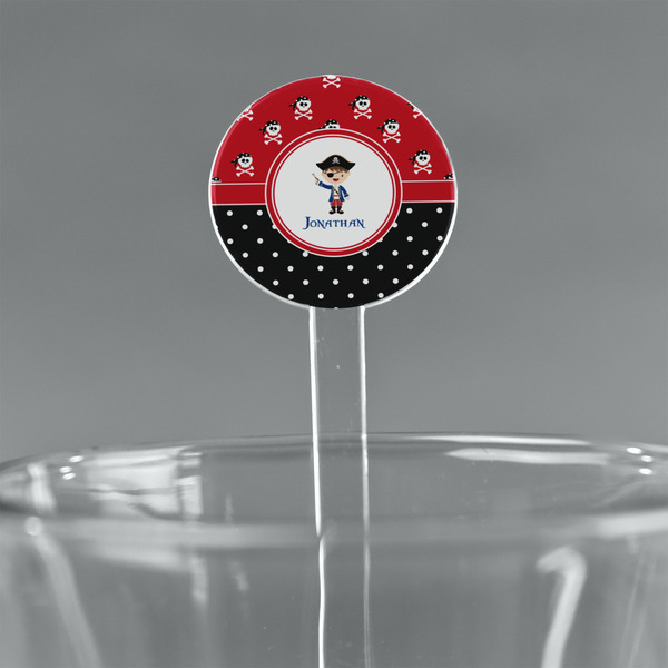 Custom Pirate & Dots 7" Round Plastic Stir Sticks - Clear (Personalized)