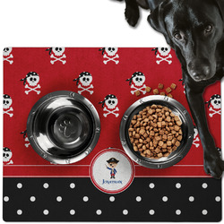 Pirate & Dots Dog Food Mat - Large w/ Name or Text
