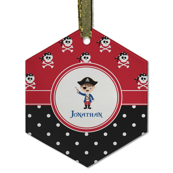 Custom Pirate & Dots Flat Glass Ornament - Hexagon w/ Name or Text