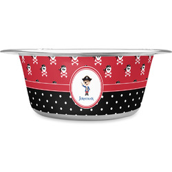 Pirate & Dots Stainless Steel Dog Bowl - Large (Personalized)