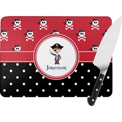 Pirate & Dots Rectangular Glass Cutting Board - Large - 15.25"x11.25" w/ Name or Text