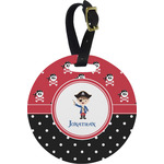 Pirate & Dots Plastic Luggage Tag - Round (Personalized)