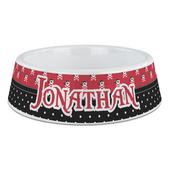 Custom Pirate & Dots Plastic Dog Bowl - Large (Personalized)