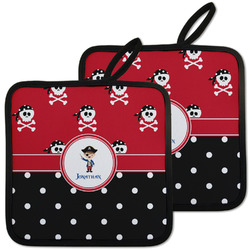 Pirate & Dots Pot Holders - Set of 2 w/ Name or Text