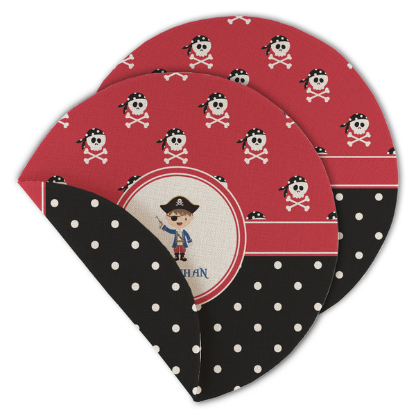 Custom Pirate & Dots Round Linen Placemat - Double Sided - Set of 4 (Personalized)