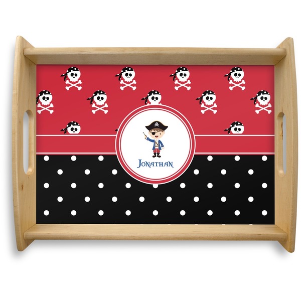 Custom Pirate & Dots Natural Wooden Tray - Large (Personalized)