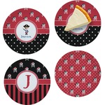 Pirate & Dots Set of 4 Glass Appetizer / Dessert Plate 8" (Personalized)