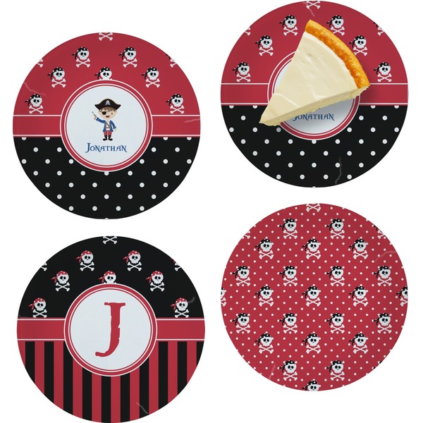 Custom Pirate & Dots Set of 4 Glass Appetizer / Dessert Plate 8" (Personalized)