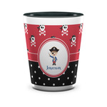 Pirate & Dots Ceramic Shot Glass - 1.5 oz - Two Tone - Set of 4 (Personalized)