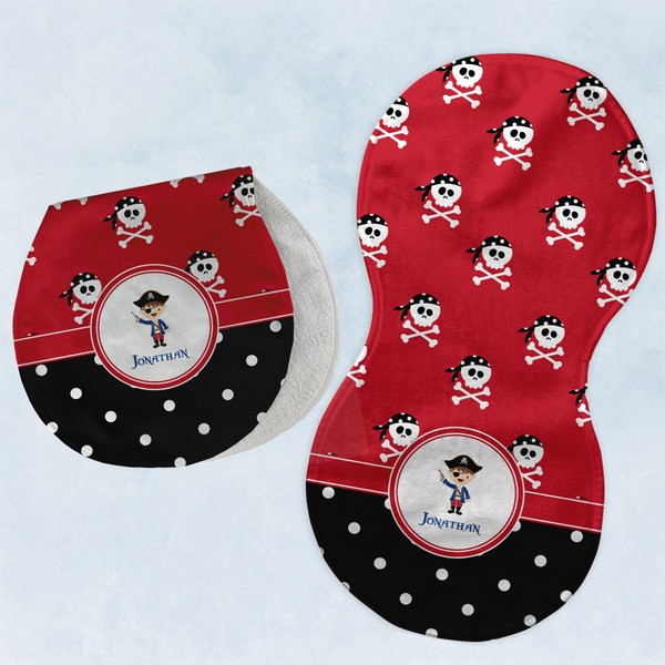 Custom Pirate & Dots Burp Pads - Velour - Set of 2 w/ Name or Text