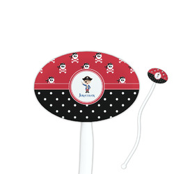 Pirate & Dots 7" Oval Plastic Stir Sticks - White - Single Sided (Personalized)