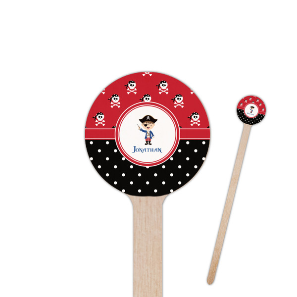 Custom Pirate & Dots 7.5" Round Wooden Stir Sticks - Single Sided (Personalized)