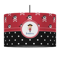 Girl's Pirate & Dots 12" Drum Pendant Lamp - Fabric (Personalized)