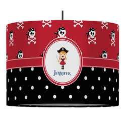 Girl's Pirate & Dots 16" Drum Pendant Lamp - Fabric (Personalized)