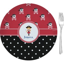 Girl's Pirate & Dots Glass Appetizer / Dessert Plate 8" (Personalized)