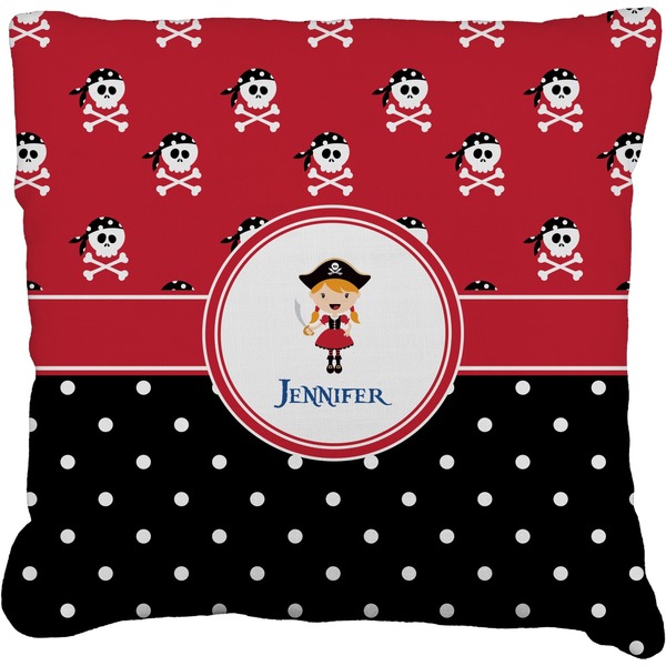 Custom Girl's Pirate & Dots Faux-Linen Throw Pillow 26" (Personalized)