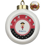 Girl's Pirate & Dots Ceramic Ball Ornaments - Poinsettia Garland (Personalized)