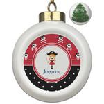 Girl's Pirate & Dots Ceramic Ball Ornament - Christmas Tree (Personalized)